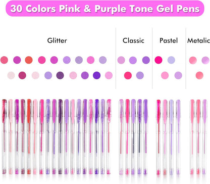 Pink Purple Gel Pens- Set of 30 with 30 Refills