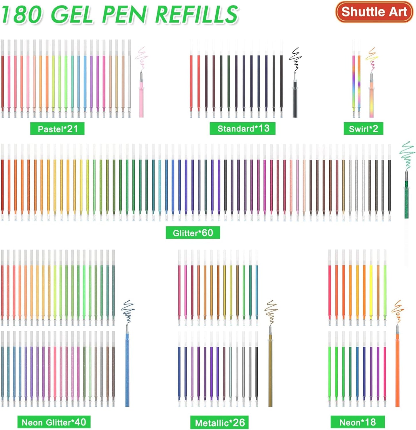 Colored Gel Pen Refills - Set of 180 Colors