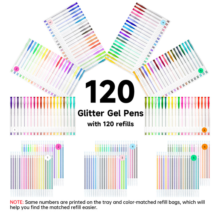 Colored Glitter Gel Pens, 120 Colors Gel Pen with 120 Refills - Set of 240