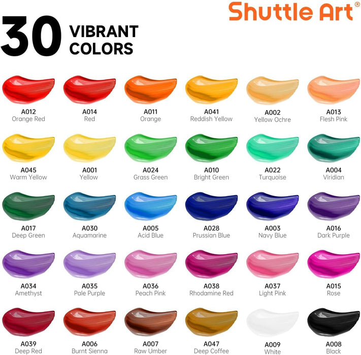 Acrylic Paint, 30 Color 12ml Tubes - Set of 46