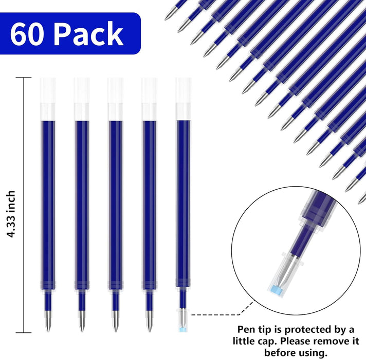 Retractable Gel Pen Refills - Set of 60 Pack Blue