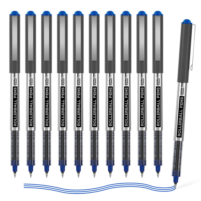 Blue Liquid Ink Rollerball Pens - Set of 10