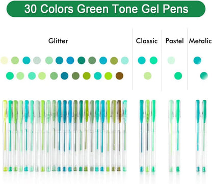 Green Tone Gel Pens- Set of 30 with 30 Refills