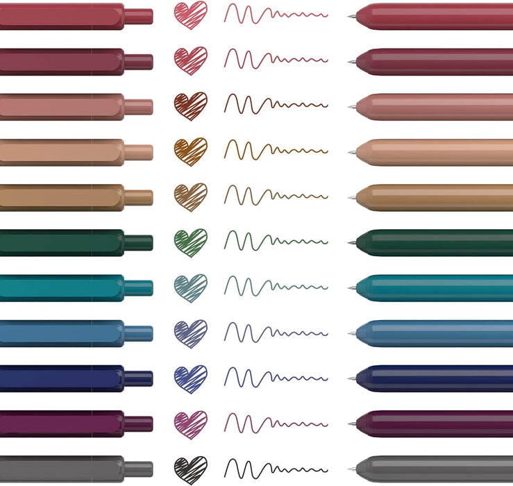 Retractable Gel Pens - Set of 11 Dark Vintage Colors