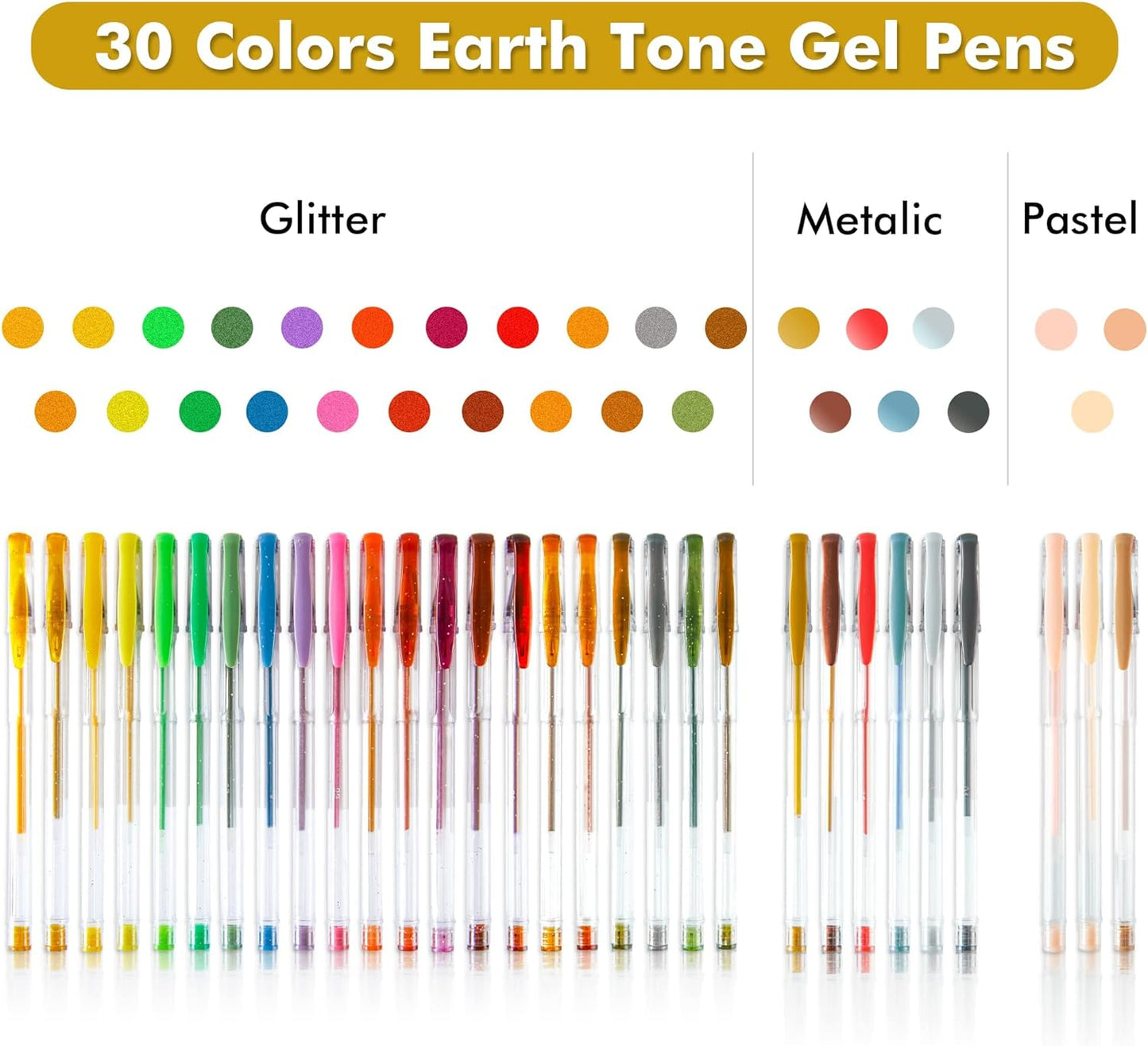 Earth Tone Gel Pens- Set of 30 with 30 Refills