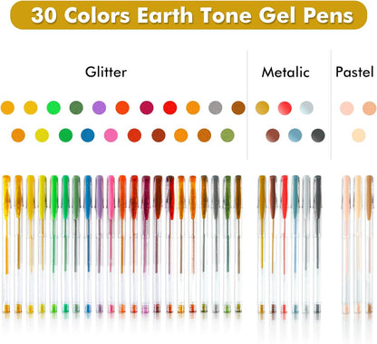 Earth Tone Gel Pens- Set of 30 with 30 Refills