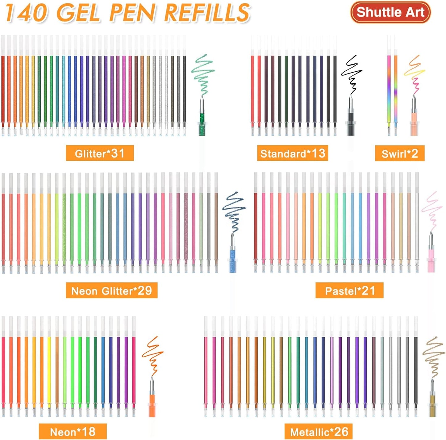 Colored Gel Pen Refills - Set of 140