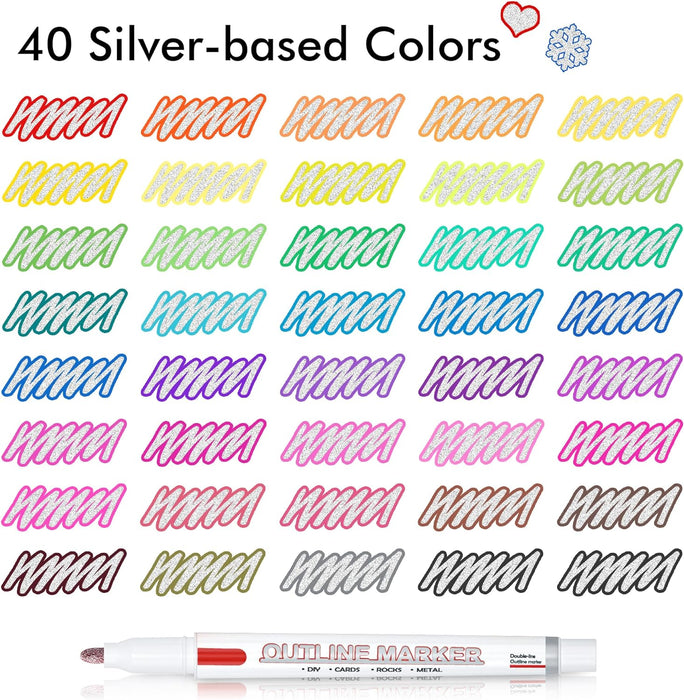 30 Color Double Lines Contour Colored Paint Marker Set Outline