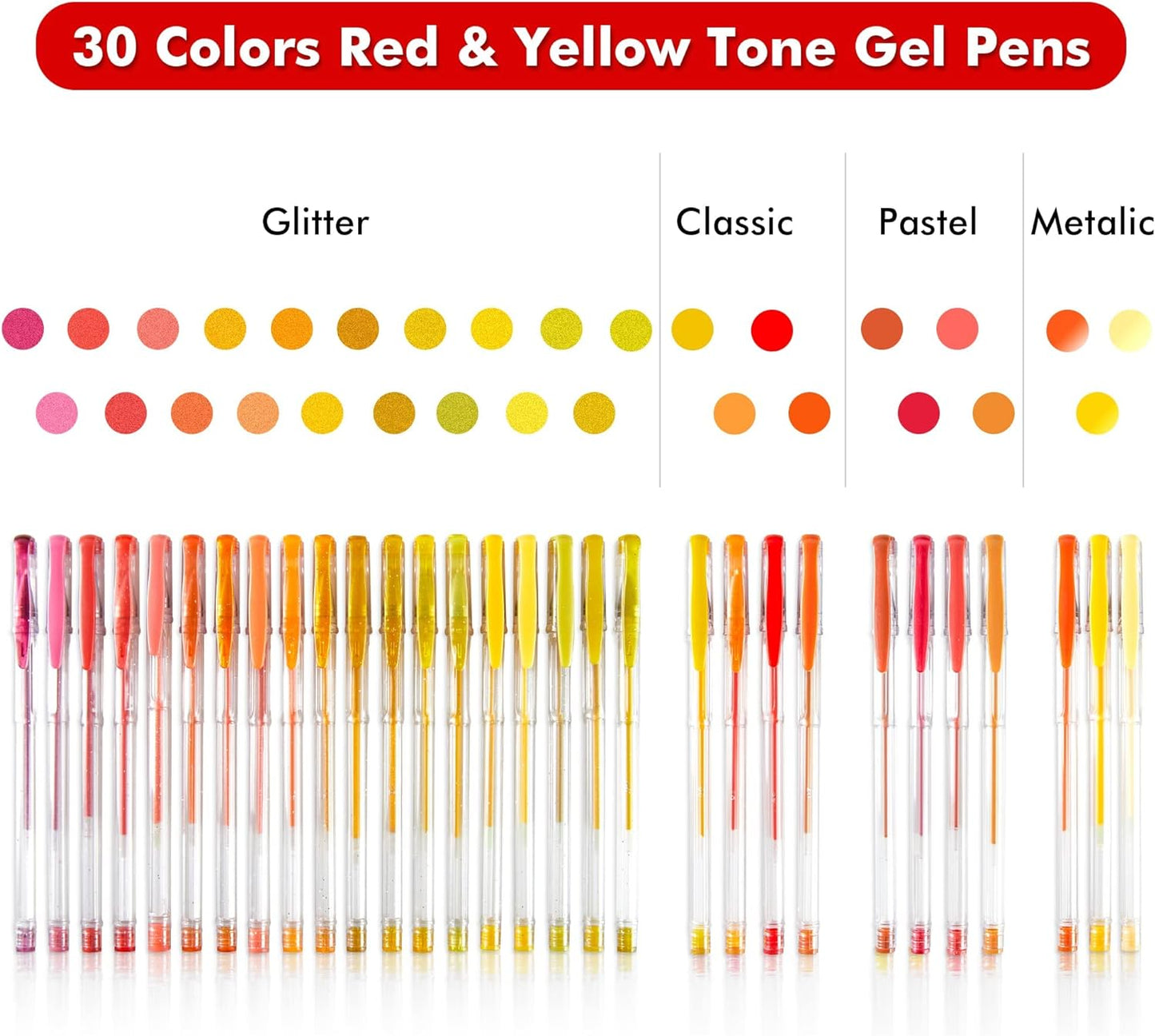 Red Yellow Gel Pens- Set of 30 with 30 Refills