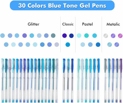 Blue Tone Gel Pens- Set of 30 with 30 Refills