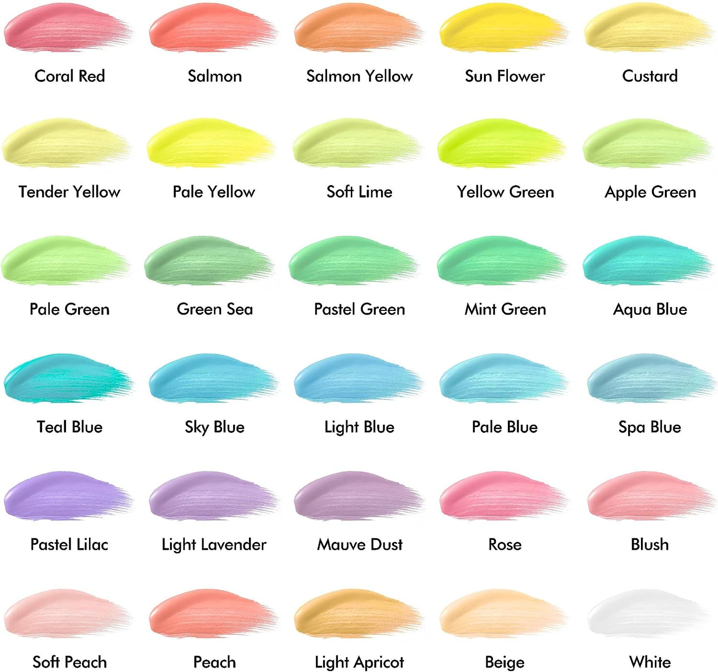 Pastel Acrylic Paint - Set of 30 Colors with 10 Paint Brushes