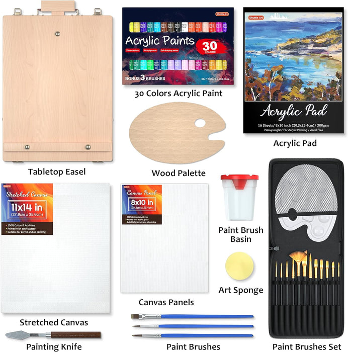 Acrylic Painting Set - 59 Pack with Wood Easel