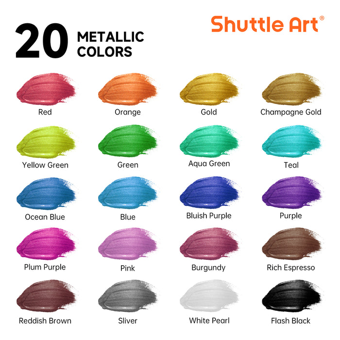 Metallic Acrylic Paint, 20*60ml, 2oz Tubes - Set of 20