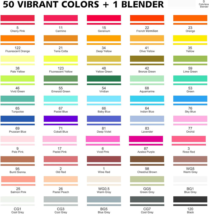 Dual Tip Brush & Chisel Tip Art Marker - Set of 50 Colors plus 1 Blend —  Shuttle Art