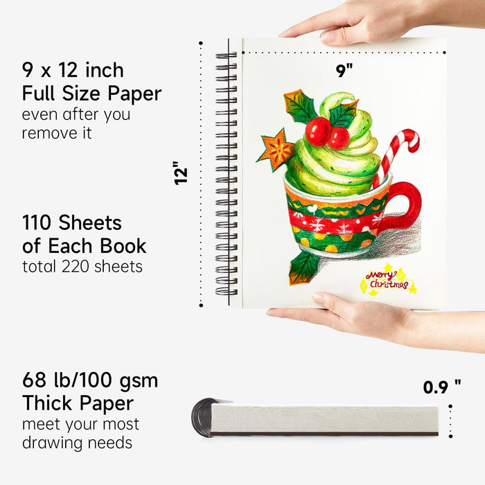 US Art Supply 9 x 12 Premium Drawing Paper Pad, Pack of 2, 50 Sheets  Each, 60lb (100gsm) - Artist Sketch Mixed Media Paper, Acid-Free - Graphite