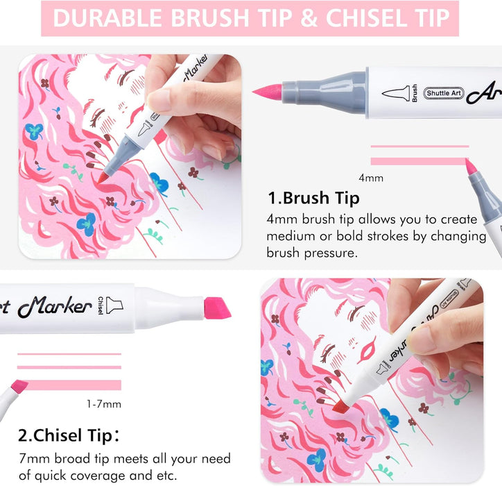 Dual Tip Brush & Chisel Tip Art Marker - Set of 50 Pastel Colors