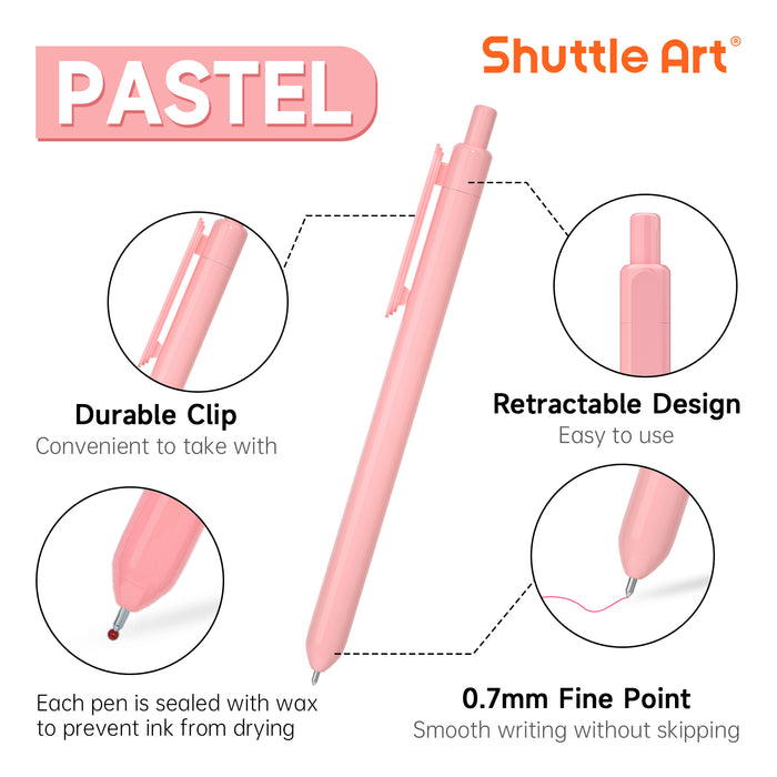 Retractable Gel Pens- Set of 8 Pastel Ink Colors