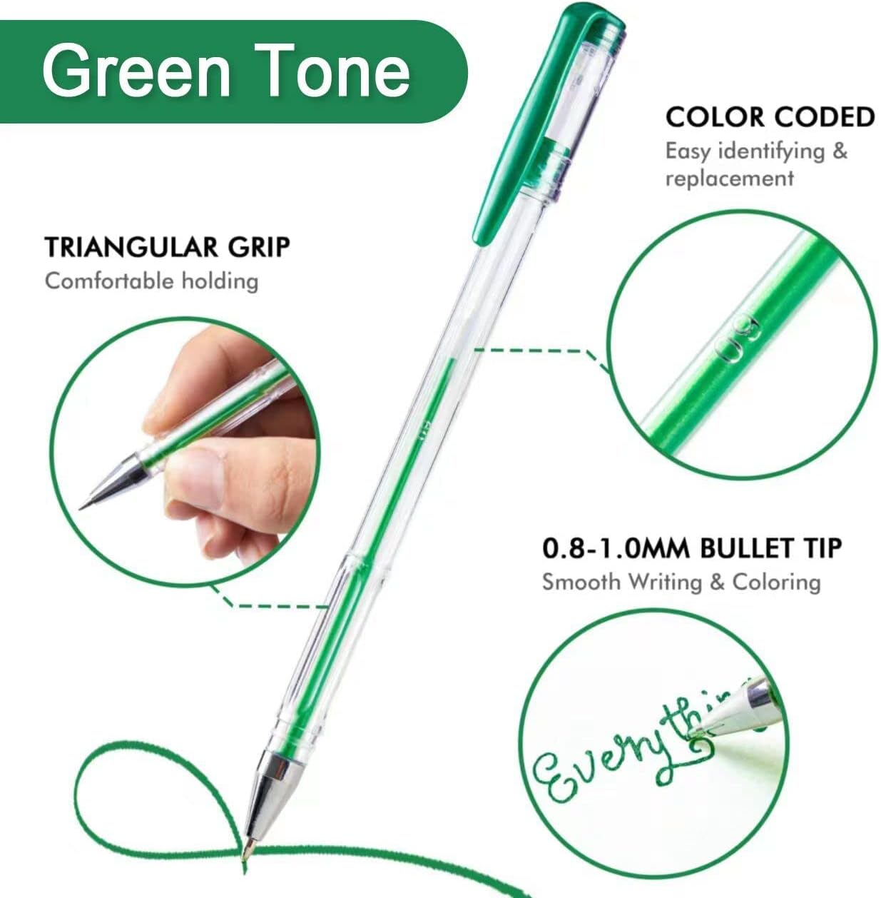 Green Tone Gel Pens- Set of 30 with 30 Refills