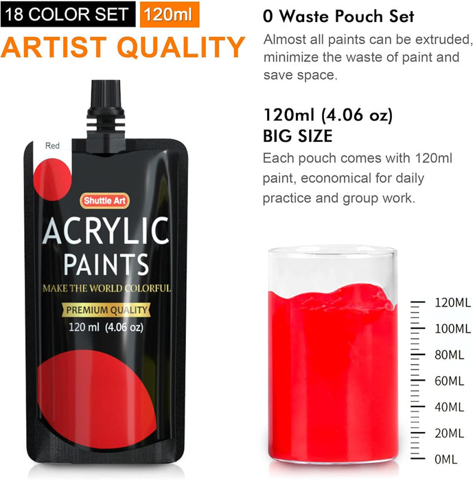 Acrylic Paint, 120ml Bags - Set of 18