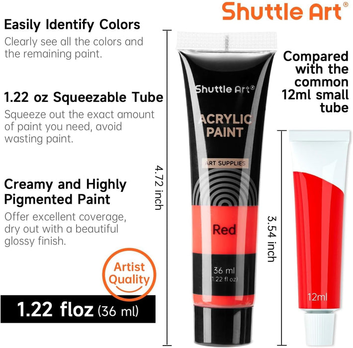 Acrylic Paint, 30*36ml tubes with 3 Brushes - Set of 30