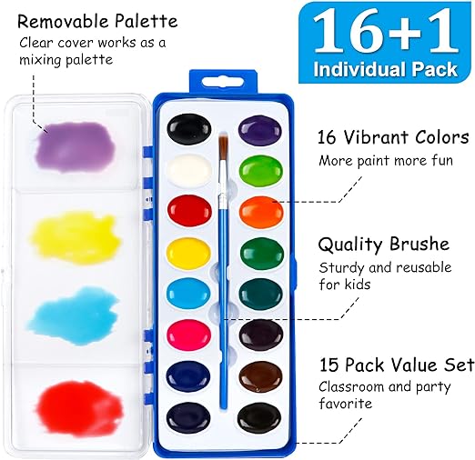 Watercolor Paint - Set of 15 (16 Colors)