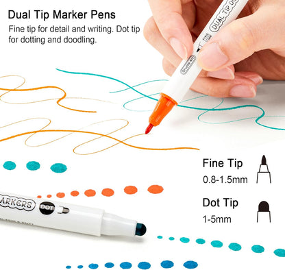 Dual Tip Dot Marker Pens - Set of 18