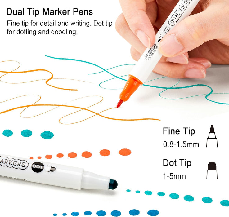 Dual Tip Dot Marker Pens - Set of 18