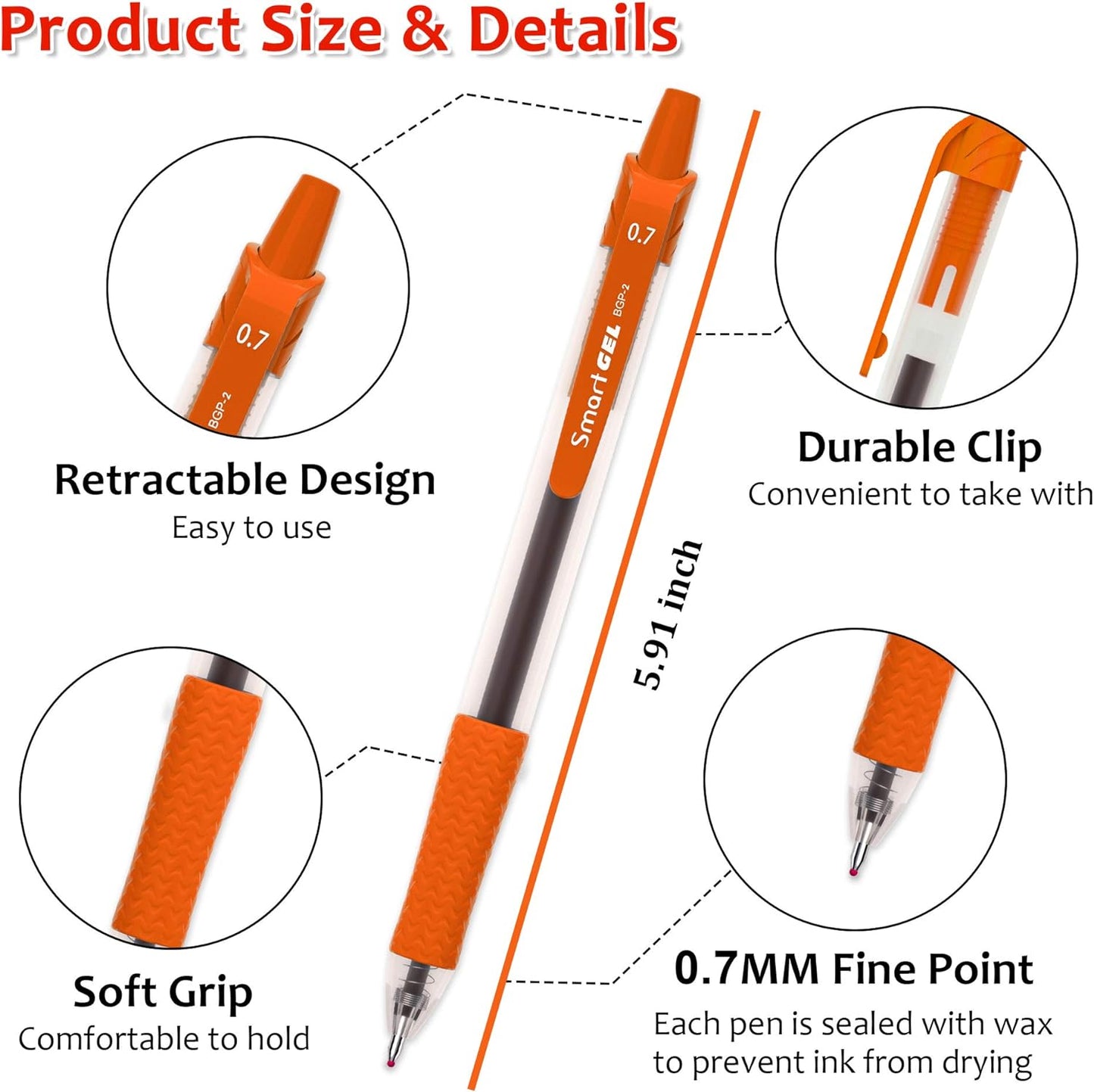 Retractable Gel Ink Pens, Medium Point(0.7mm) - Set of 20