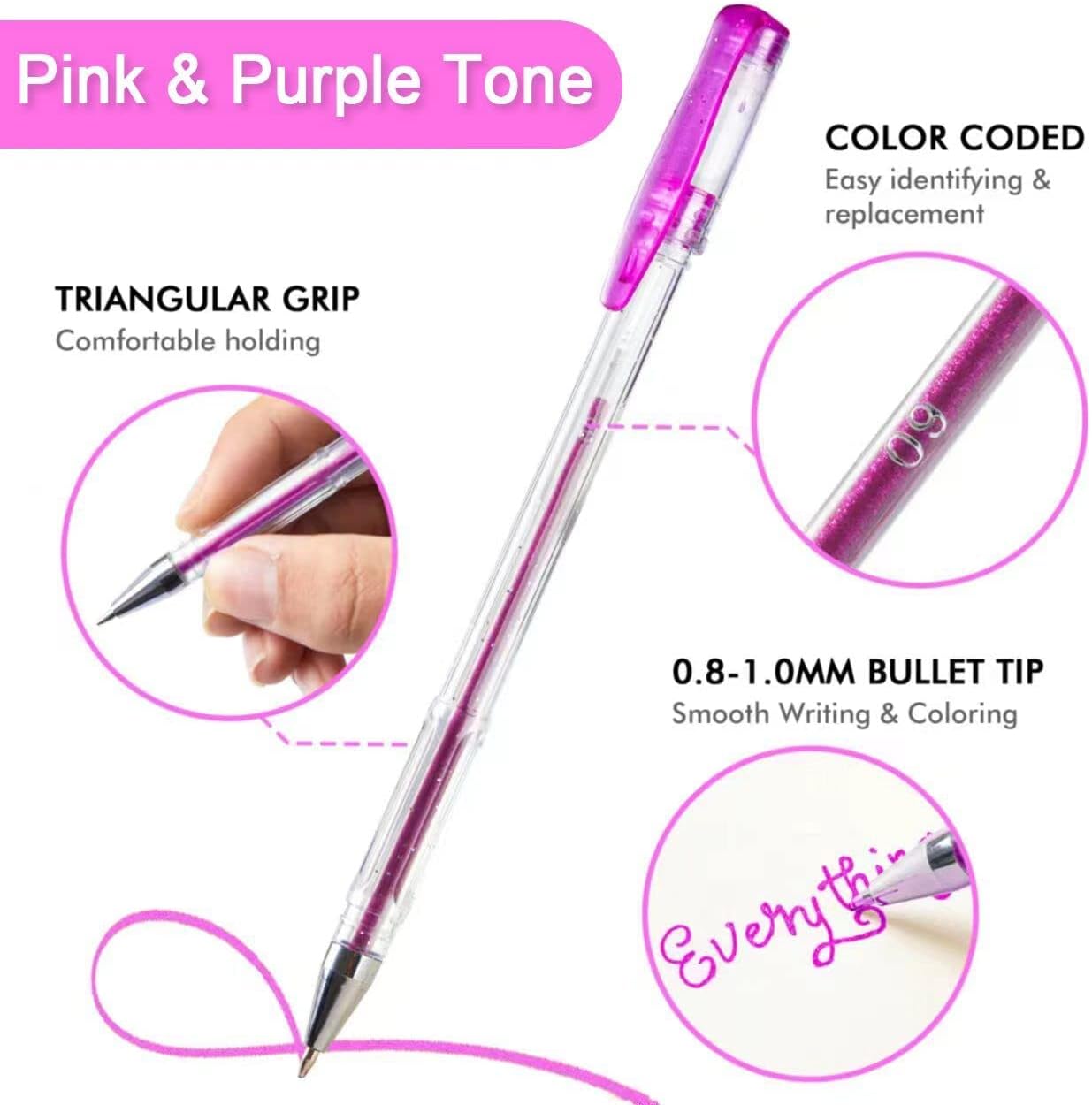 Pink Purple Gel Pens- Set of 30 with 30 Refills