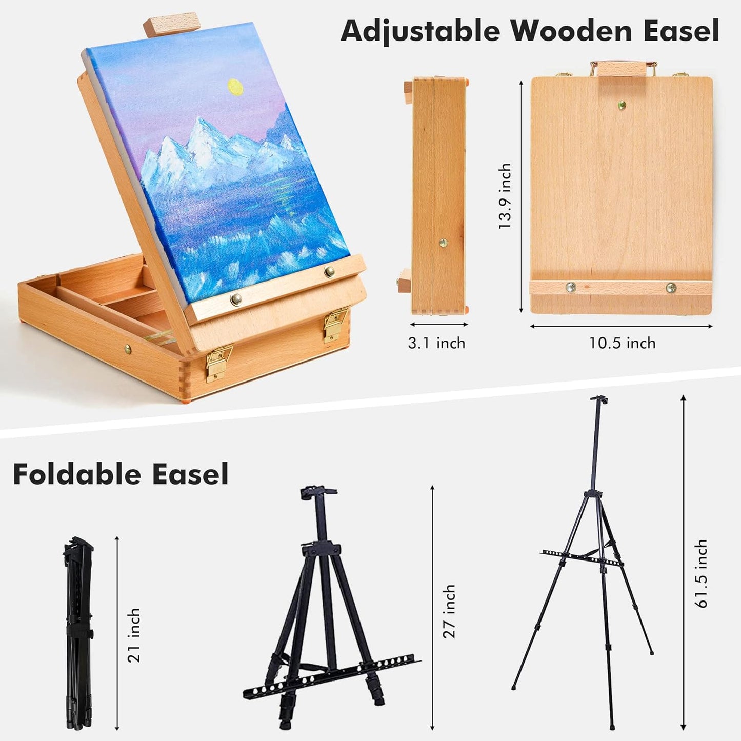 Artist Painting Set - 168 Pack with  Wooden Easels