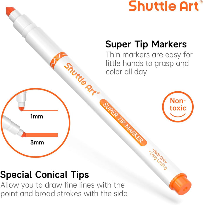 Shuttle Art 304 Pack Washable Markers, 16 Assorted Colors Broad Line  Conical Tip Large Markers Bulk with a Box, Bonus Caps, Home Classroom  School