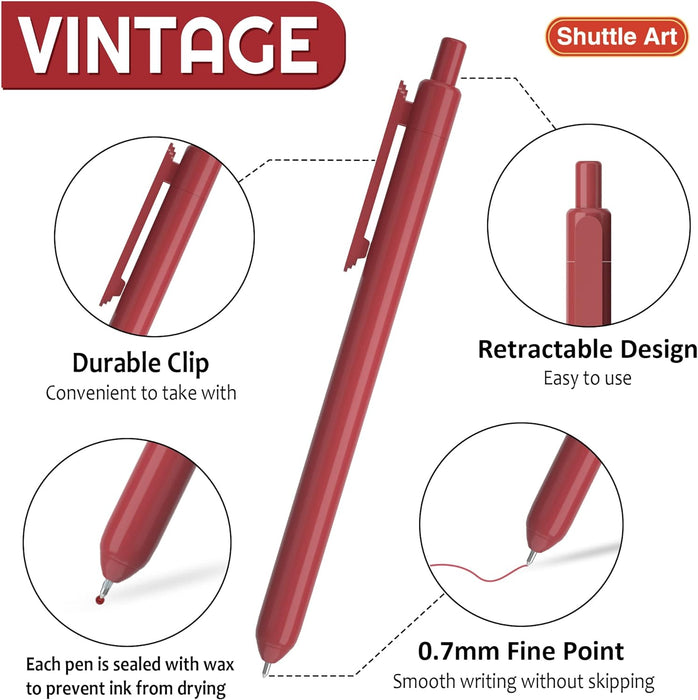 Retractable Gel Pens - Set of 11 Dark Vintage Colors