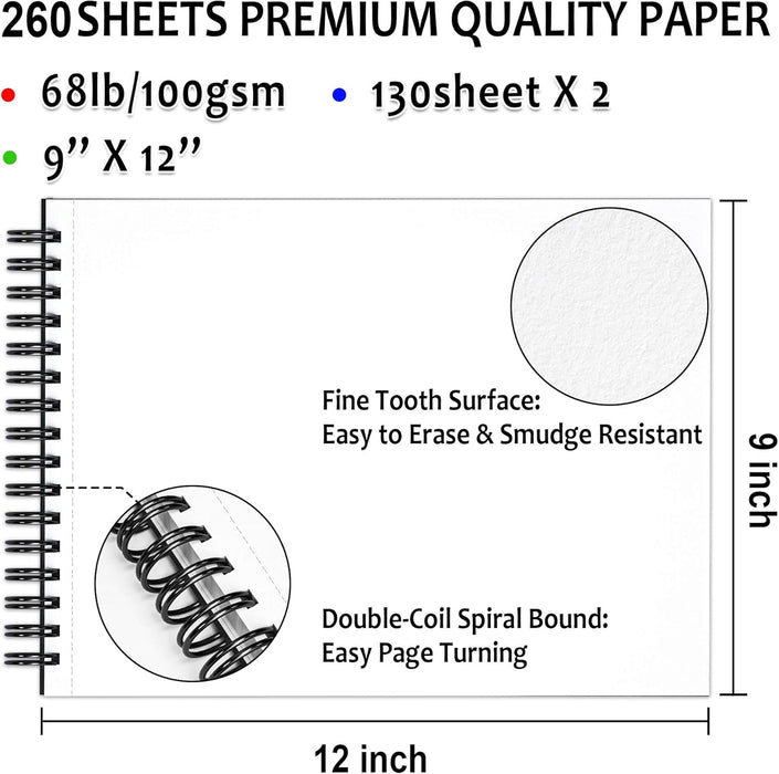 Artists Sketch Books, 260 Sheets - Set of 2