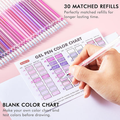 Pink Purple Gel Pens- Set of 30 with 30 Refills