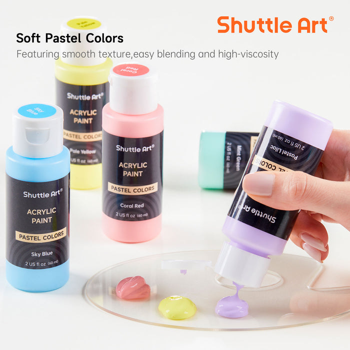 Pastel Acrylic Paint - Set of 30 Colors with 10 Paint Brushes