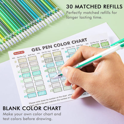 Green Tone Gel Pens- Set of 30 with 30 Refills