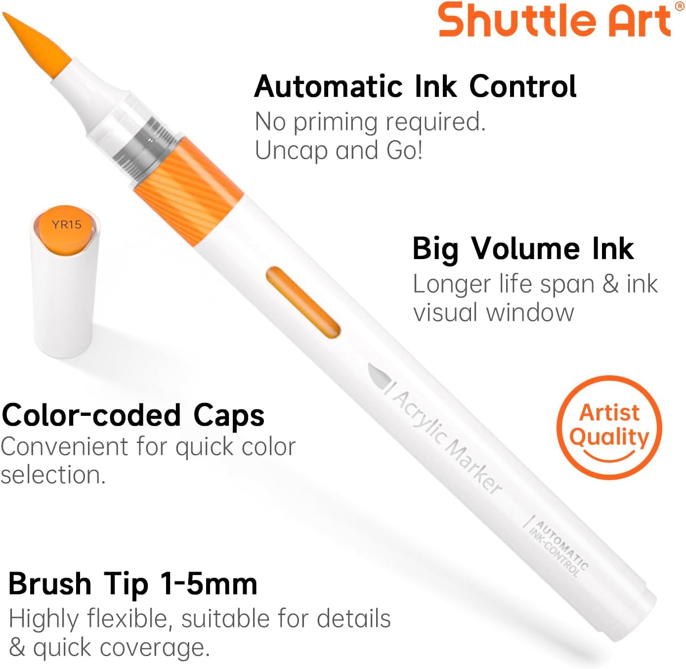 Automatic Ink Control Acrylic Paint Markers, 36 Colors Brush Tip