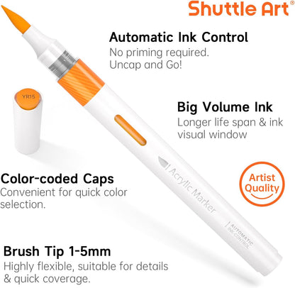 Automatic Ink Control Acrylic Paint Markers, 36 Colors Brush Tip