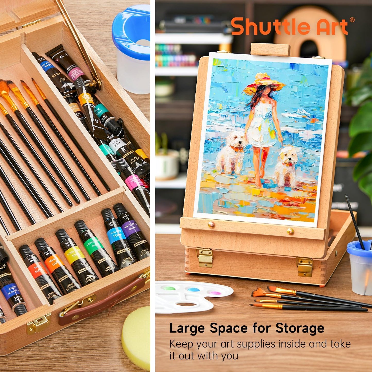 Acrylic Painting Set - 59 Pack with Wood Easel