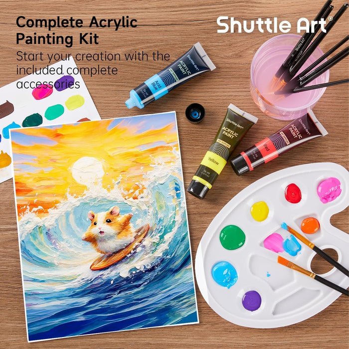 Acrylic Paint, 30*36ml tubes with 3 Brushes - Set of 30