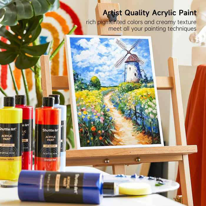 Acrylic Paint Large Bottle - 12 Colors, 473ml/16oz Each