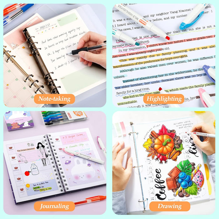 Journaling Kit - Set of 20 (10 Colors Highlighters & 10 Colors Retractable Gel Ink Pens)