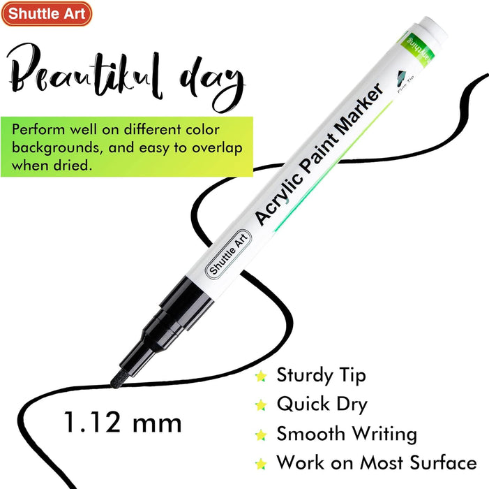 Shuttle Art shuttle art white paint pen, 20 pack fine tip acrylic paint  pens, water-based quick dry paint markers for rock, wood, metal