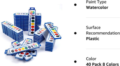 Watercolor Paint Set Bulk - Set of 40 (8 Colors)