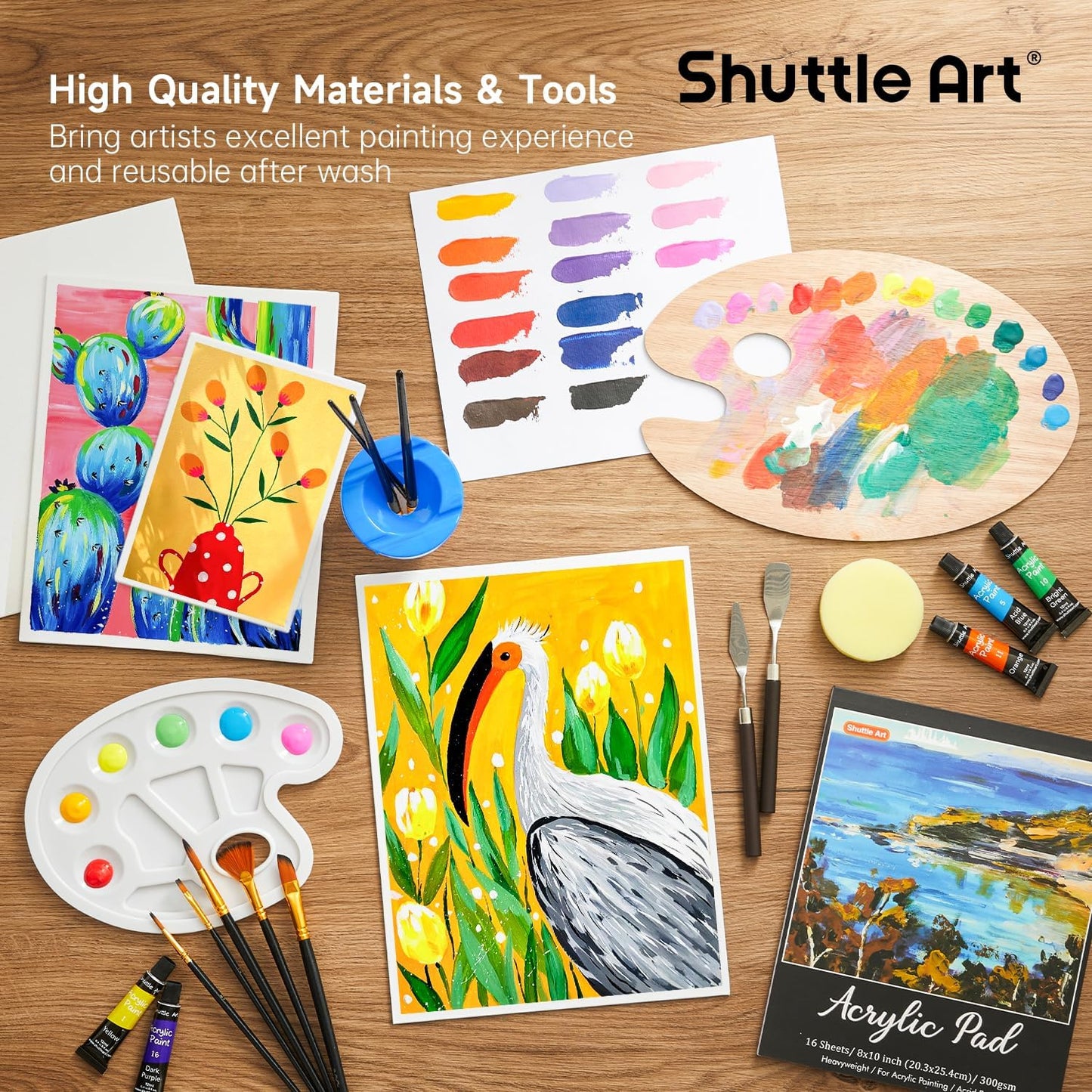 Acrylic Painting Set - 65 Pack with Wooden Easel