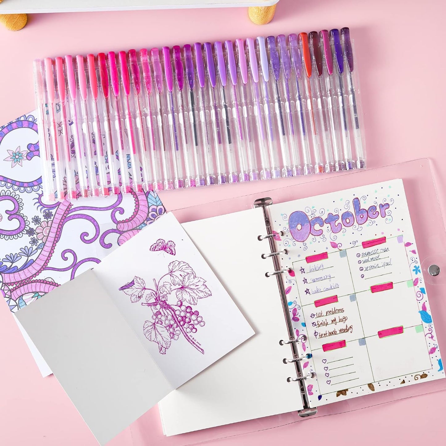 Pink Purple Gel Pens- Set of 30 with 30 Refills