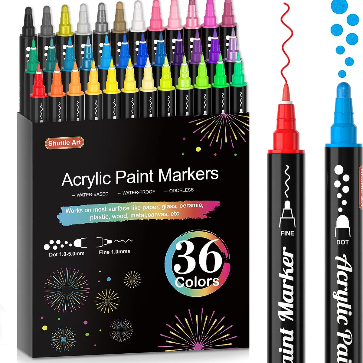 Acrylic Paint Pens, 36 Colors Dual Tip Paint Markers with Extra Fine Tip and Circular Dot Tip, for Rock Painting, Mug
