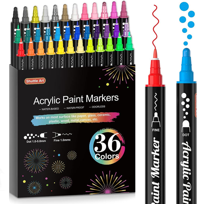 36colors Dual Tip Acrylic Paint Marker Pens Extra Fine Dots Tip
