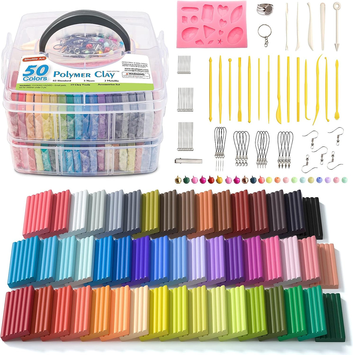 Polymer Clay, Shuttle Art 57 Colors Oven Bake Modeling Clay, Creative Clay Kit with 19 Clay Tools and 10 Kinds of Accessories, Non-Toxic, Non-sticky