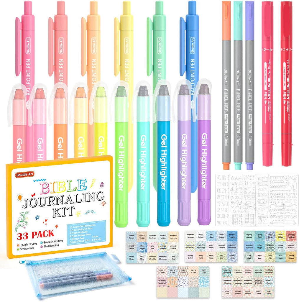 39 Pieces Bible Journal Kit, 12 Color Bible Gel Highlighters Colored Thin  Point Markers Double Highlighters Pens Self-Stick Tabs Storage Bag Pens No